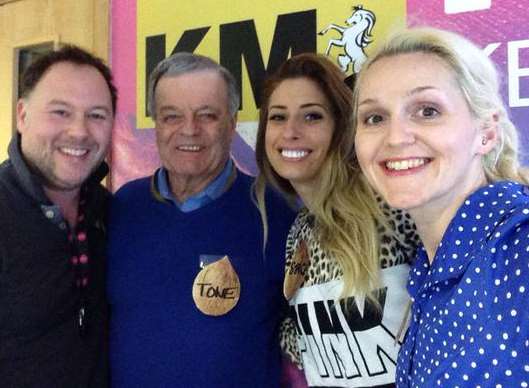 kmfm's Garry Wilson, Tony Blackburn and Emma Adam with Stacey Solomon