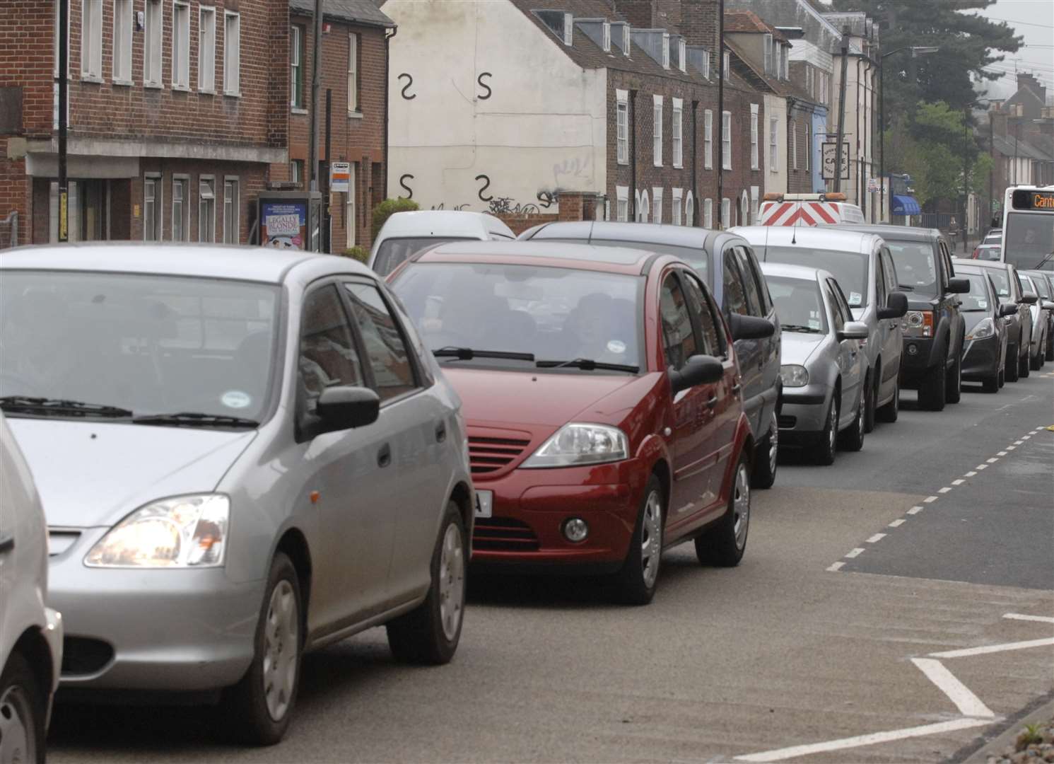 Traffic is tailing back through Wincheap, Canterbury. Stock photo