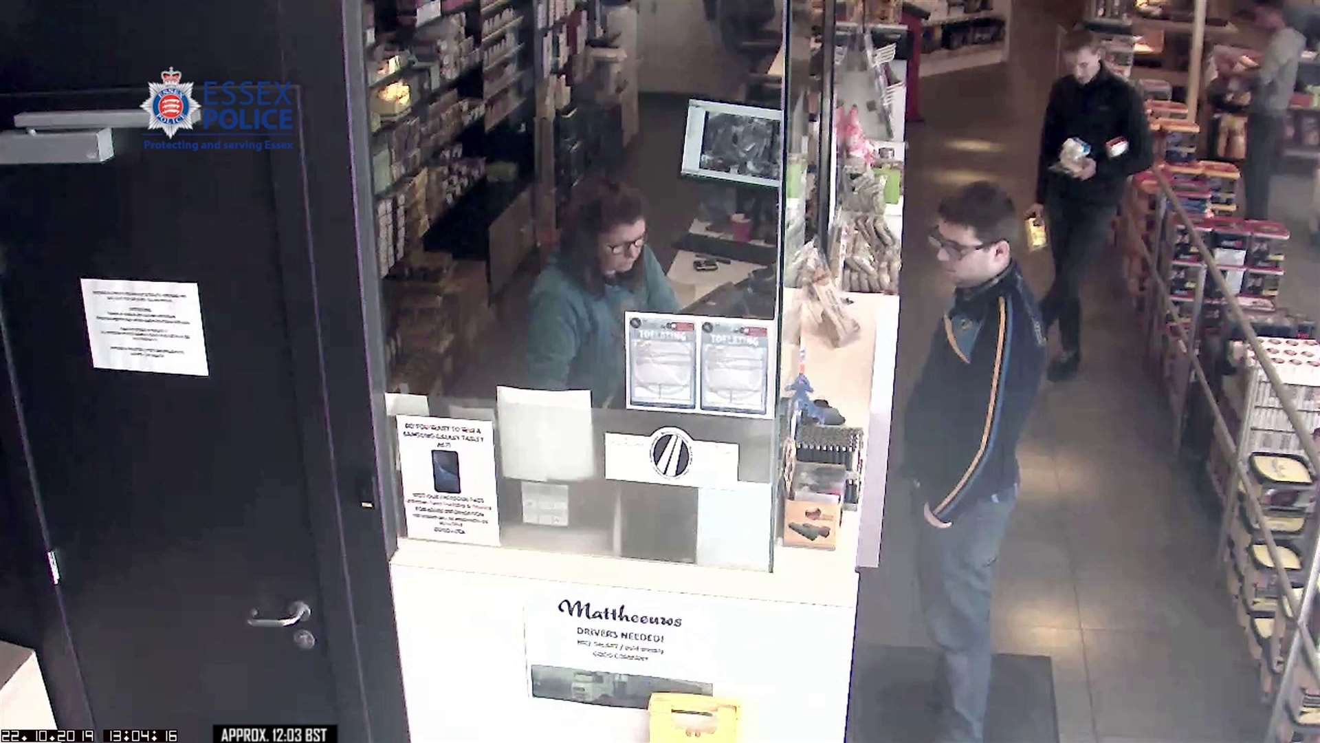 Eamonn Harrison (foreground) purchasing items at a truck stop in Belgium on October 22 last year (Essex Police/PA)