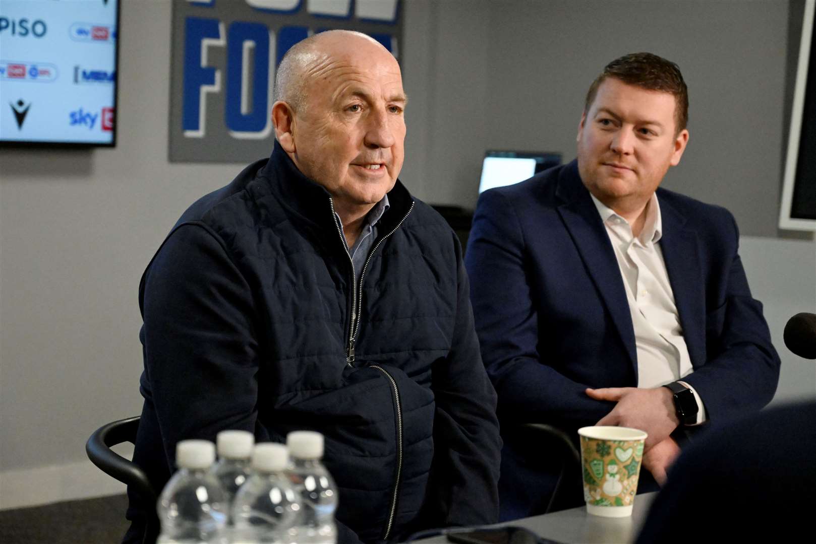 Gillingham’s managing director Joe Comper (right) with new manager John Coleman during Monday’s press conference Picture: Barry Goodwin