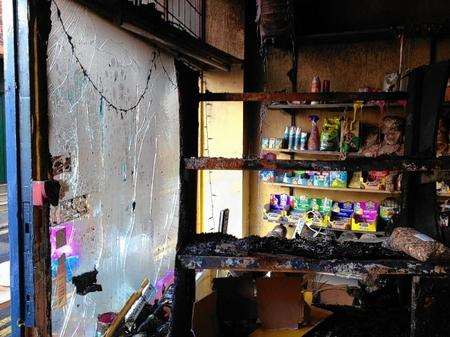 Damage inside Sheppey Aquatics and Pet Supplies, Sheerness