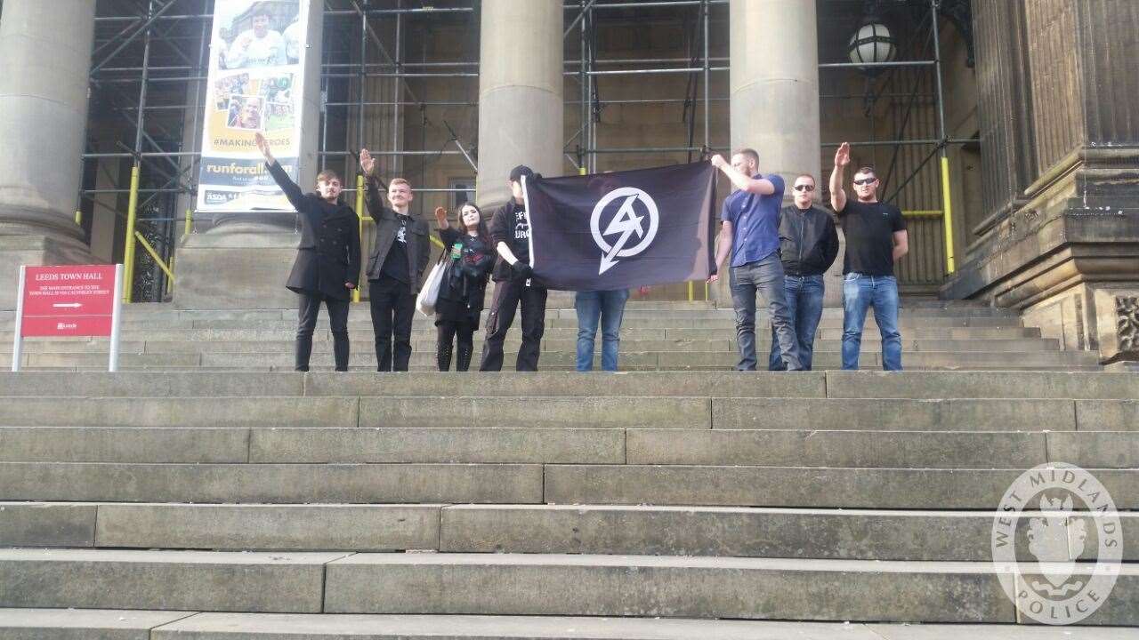 Alice Cutter and other National Action members delivering a Nazi-stype salute in Leeds in 2016 (West Midlands Police/PA)