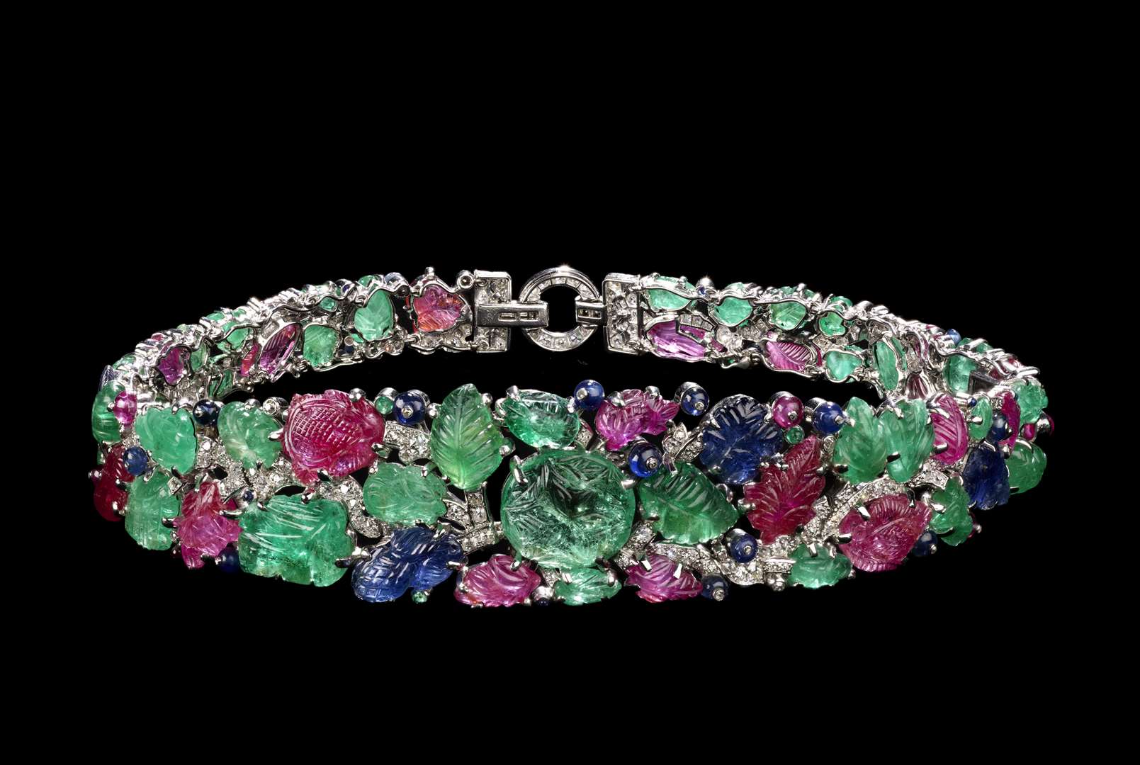 Bandeau in emerald, ruby, sapphire, diamond and platinum, Cartier London, 1928 which will be displayed in an exhibition dedicated to the creations of Cartier (Victoria and Albert Museum/PA)