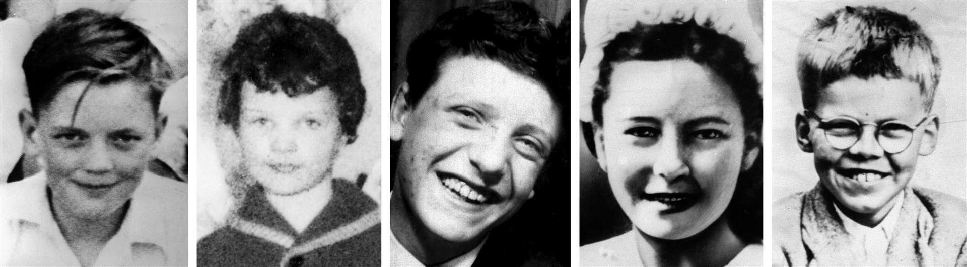 Ian Brady and Myra Hindley’s victims: (L to r) John Kilbride, Lesley Ann Downey, Edward Evans, Pauline Reade and Keith Bennett (PA)