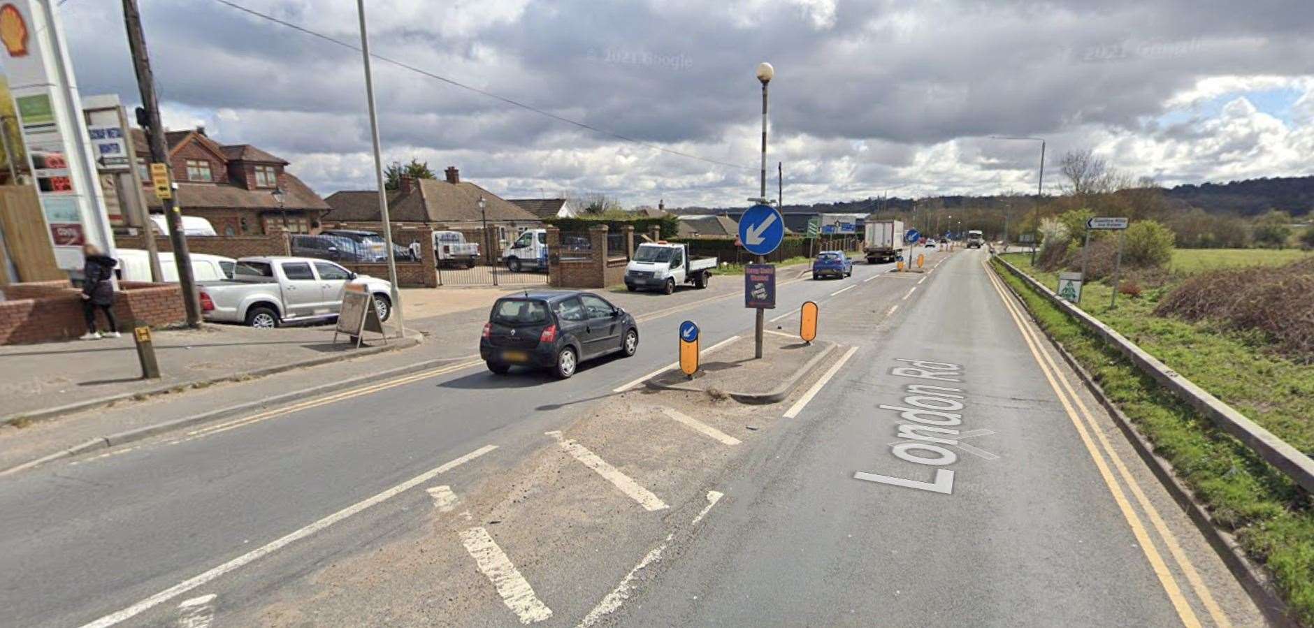 The crash happened on the A20 London Road at the junction with Gasoline Alley. Picture: Google Street View