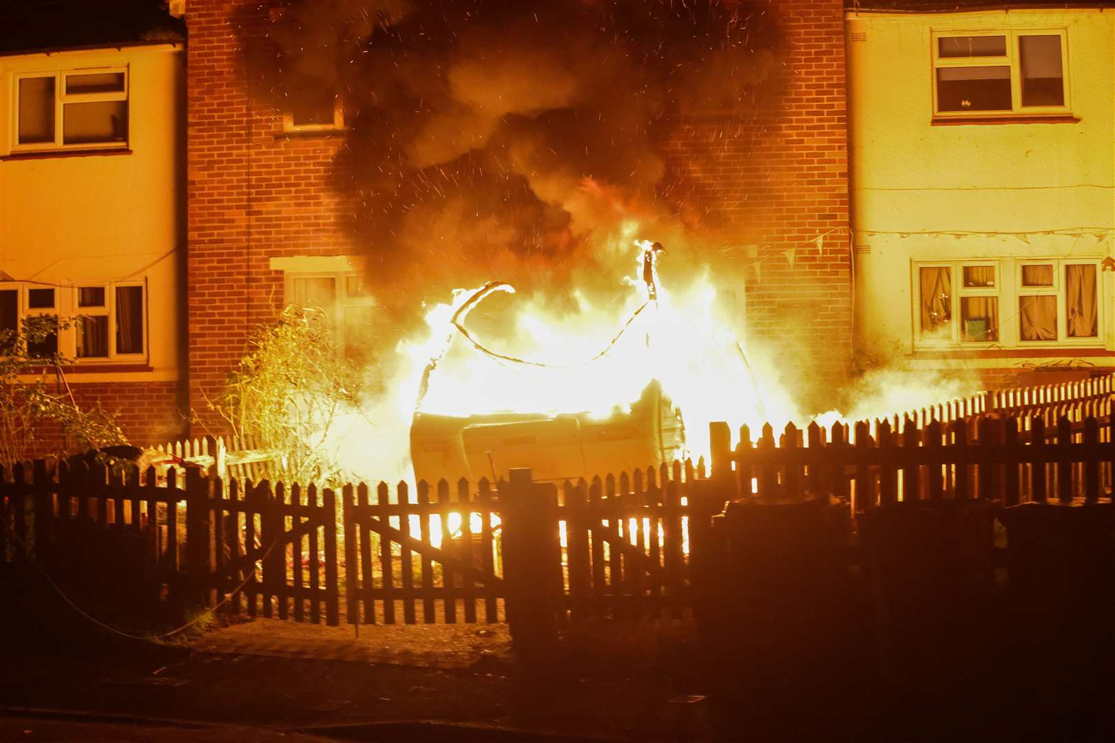 Emergency services were called to a caravan fire outside a property. Picture: UKNIP