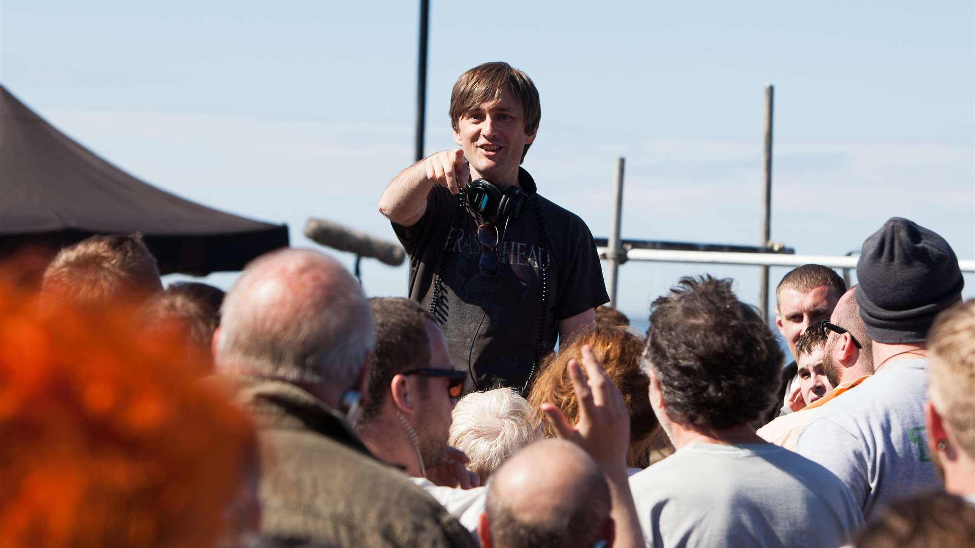 Robot Overlords director Jon Wright, from Whitstable, behind the scenes with cast members