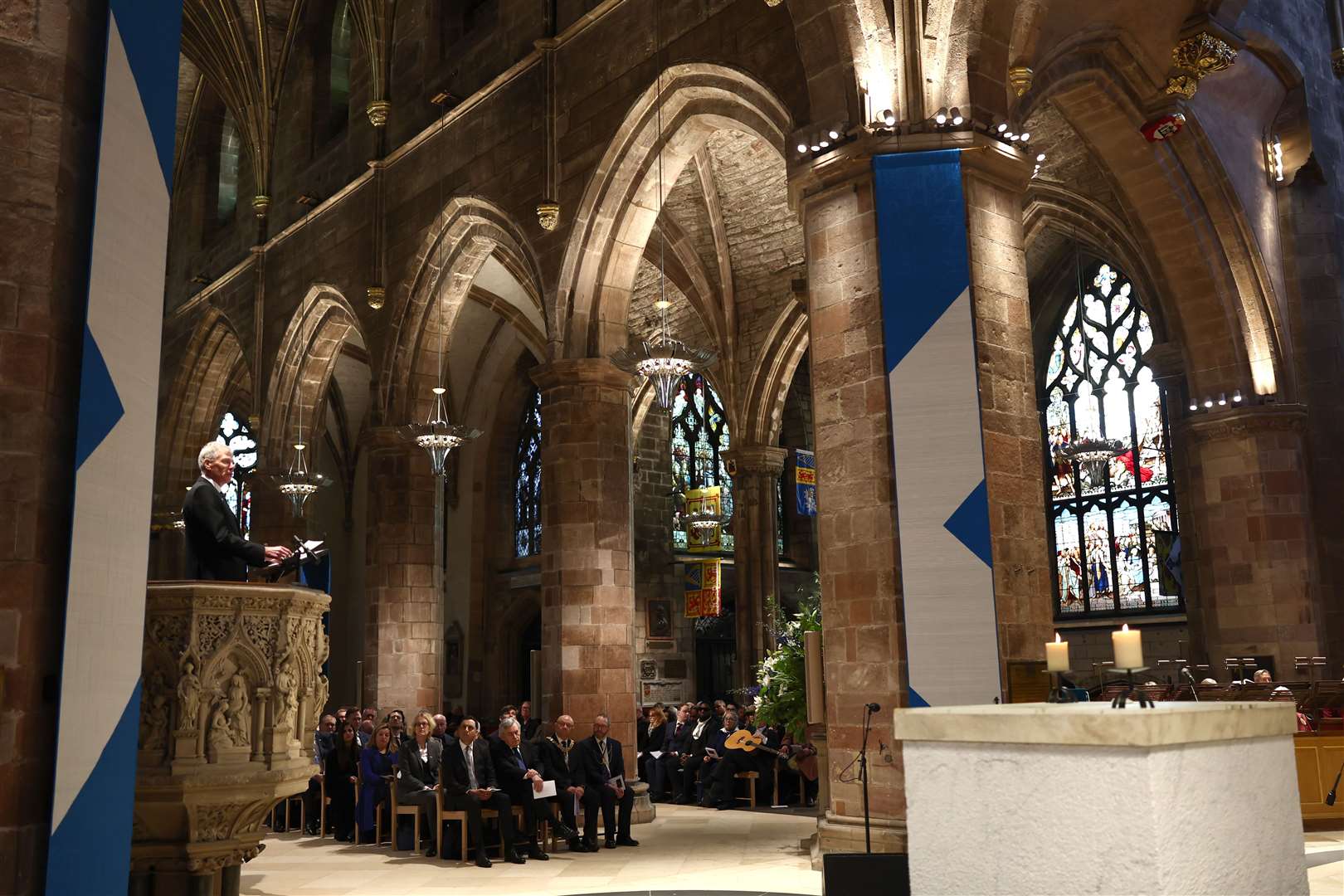 Scottish Labour leader Anas Sarwar and former prime minister Gordon Brown were among the mourners at St Giles Cathedral in Edinburgh during the public memorial service for former first minister of Scotland Alex Salmond, who died aged 69 in October (Jeff Mitchell/PA)