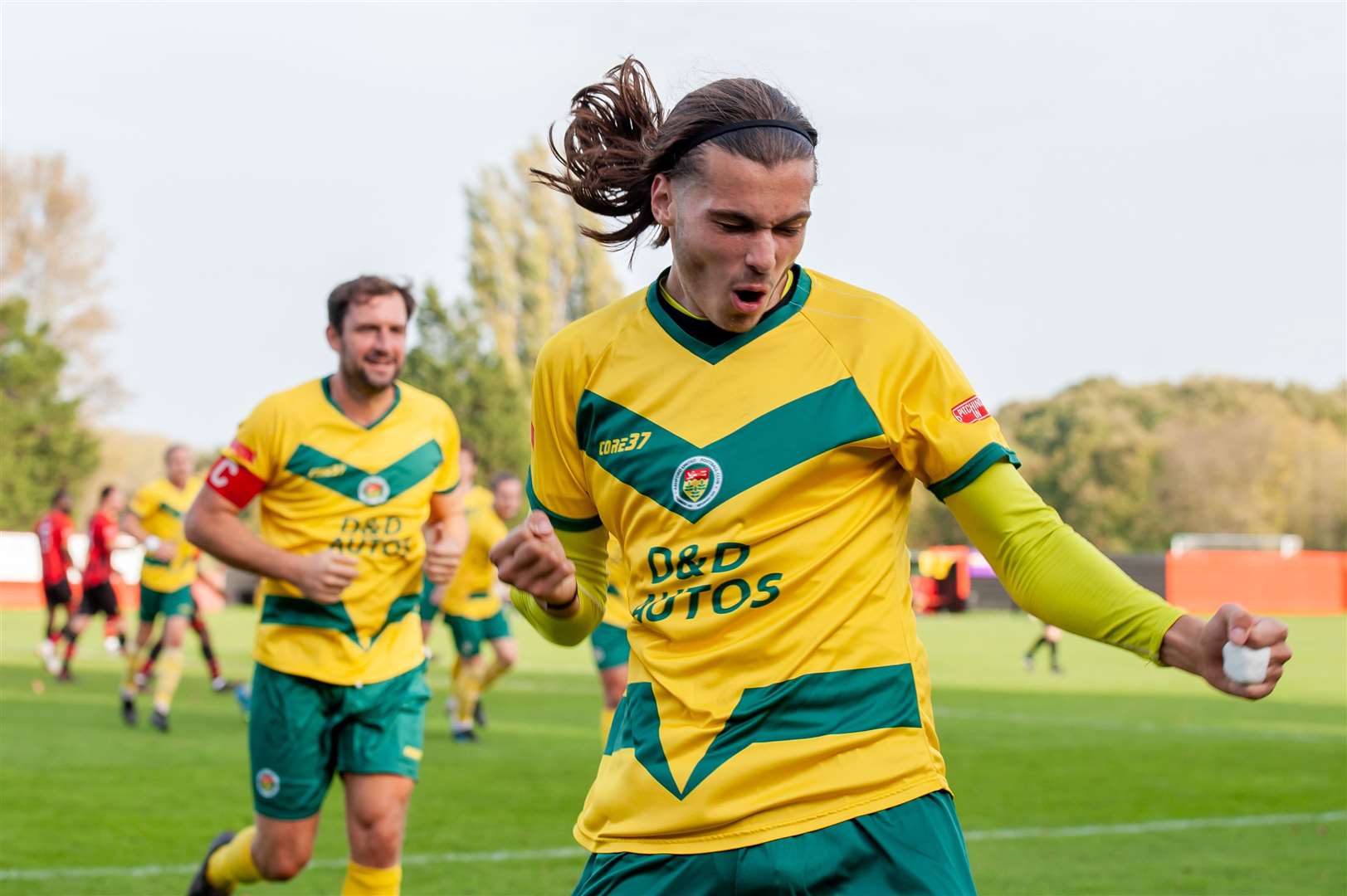 George Nikaj celebrates his first goal at Sittingbourne. Picture: Ian Scammell