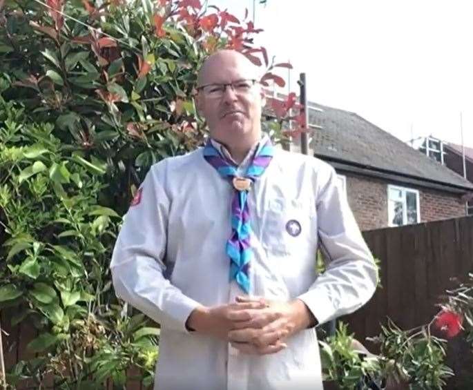 Andy Brown prepares for his water challenge to Scouts