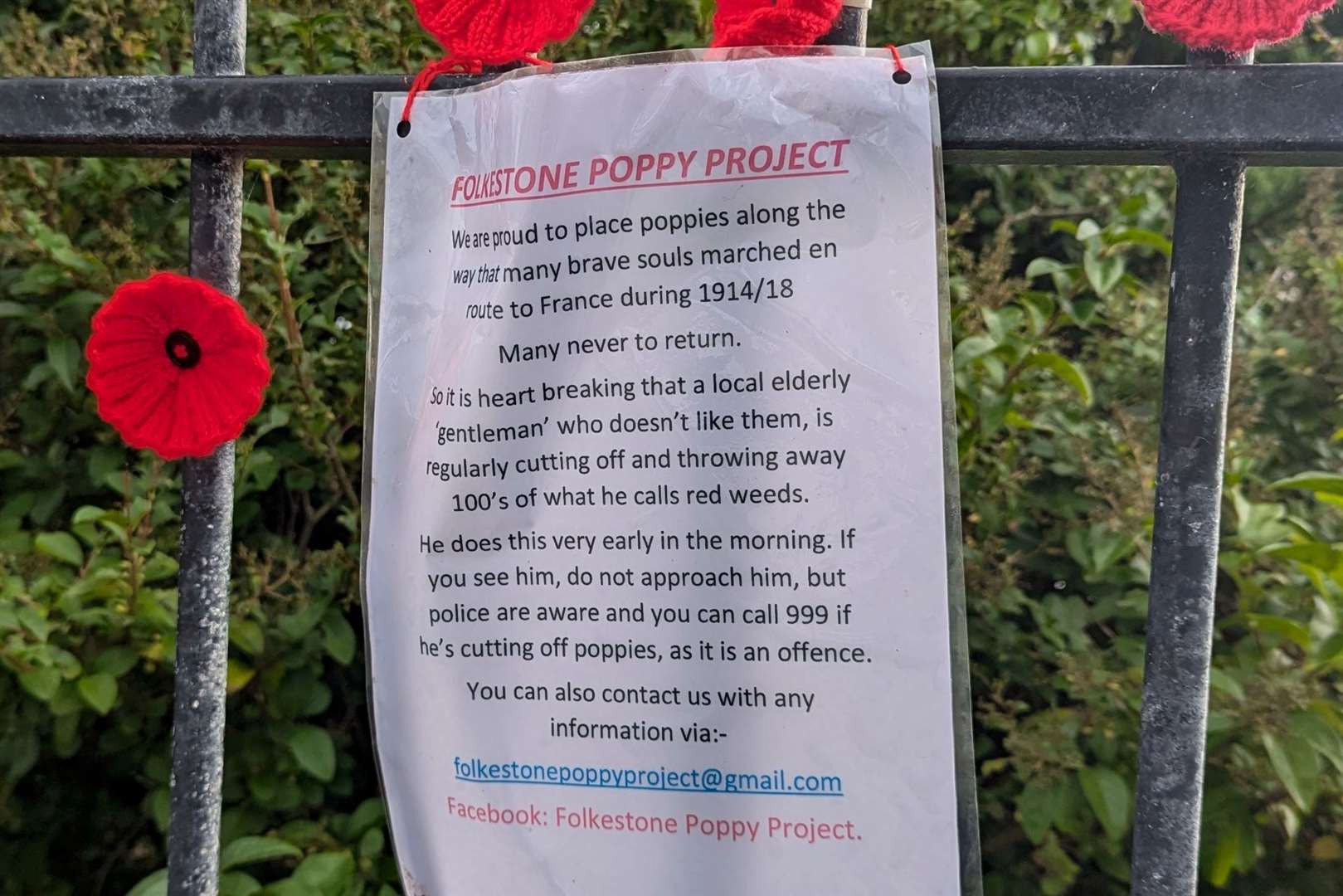 A notice put up on The Leas by the Folkestone Poppy Project