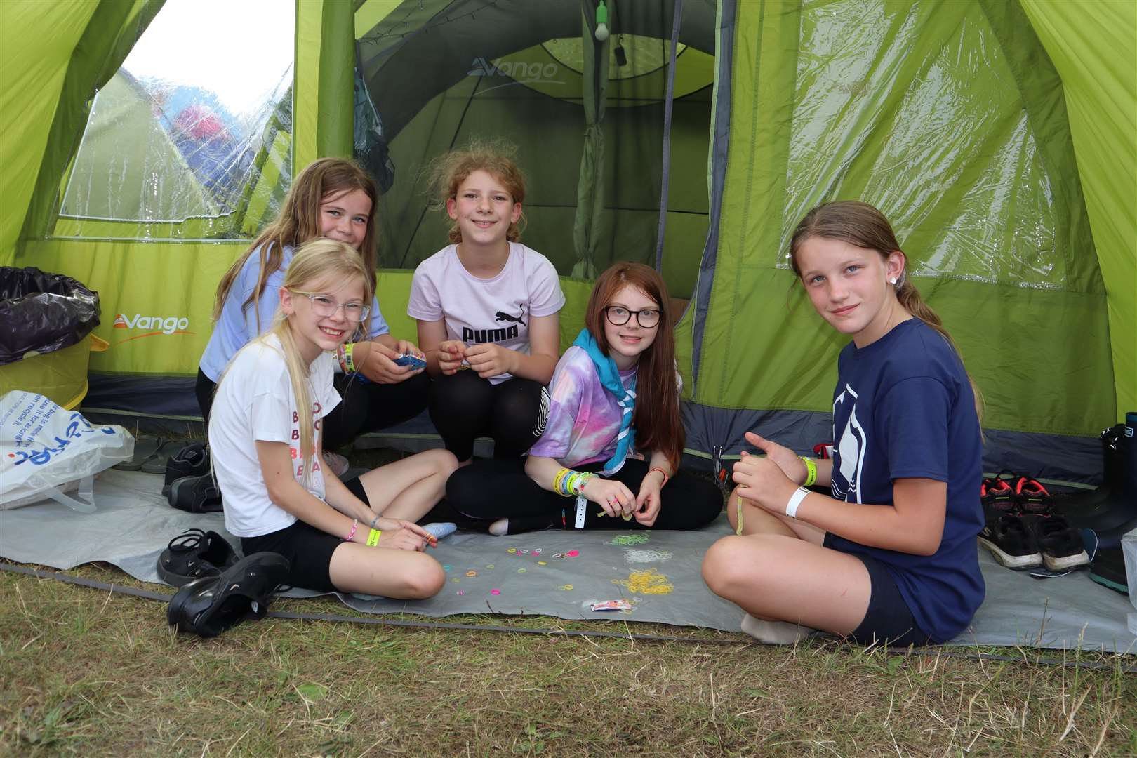 The 1st Hoo Guides chilling out in their tent at Detling Showground