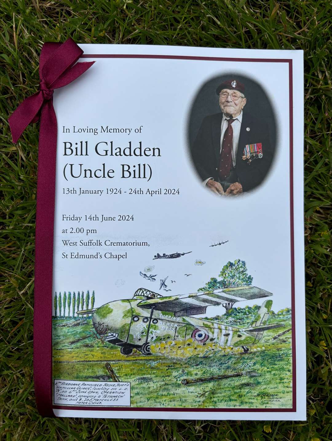 D-Day veteran Bill Gladden drew a picture of a military glider, and it was used on the order of service at his funeral (Sam Russell/ PA)