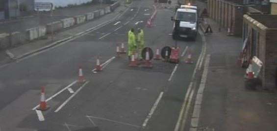 A section of Maison Dieu Road in Dover closed due to emergency repairs. Picture: KCC Highways