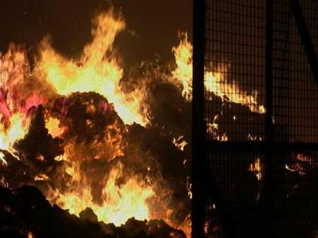 TRAGEDY: the flames engulfing the barn. Picture: MIKE PETT