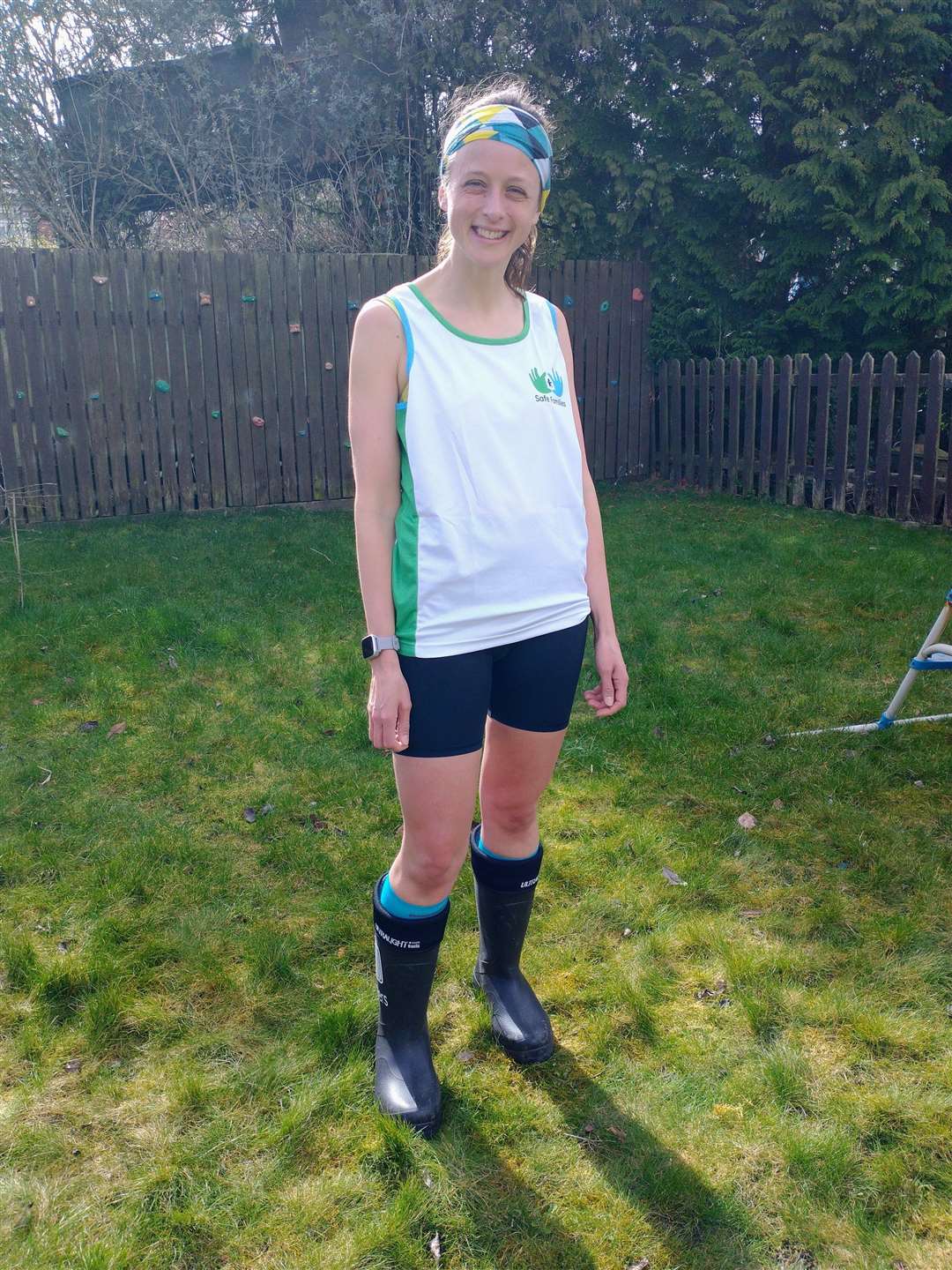 Becky Lafford who is trying to break the GWR for fastest marathon wearing wellington boots (female) (Guinness World Records/PA)