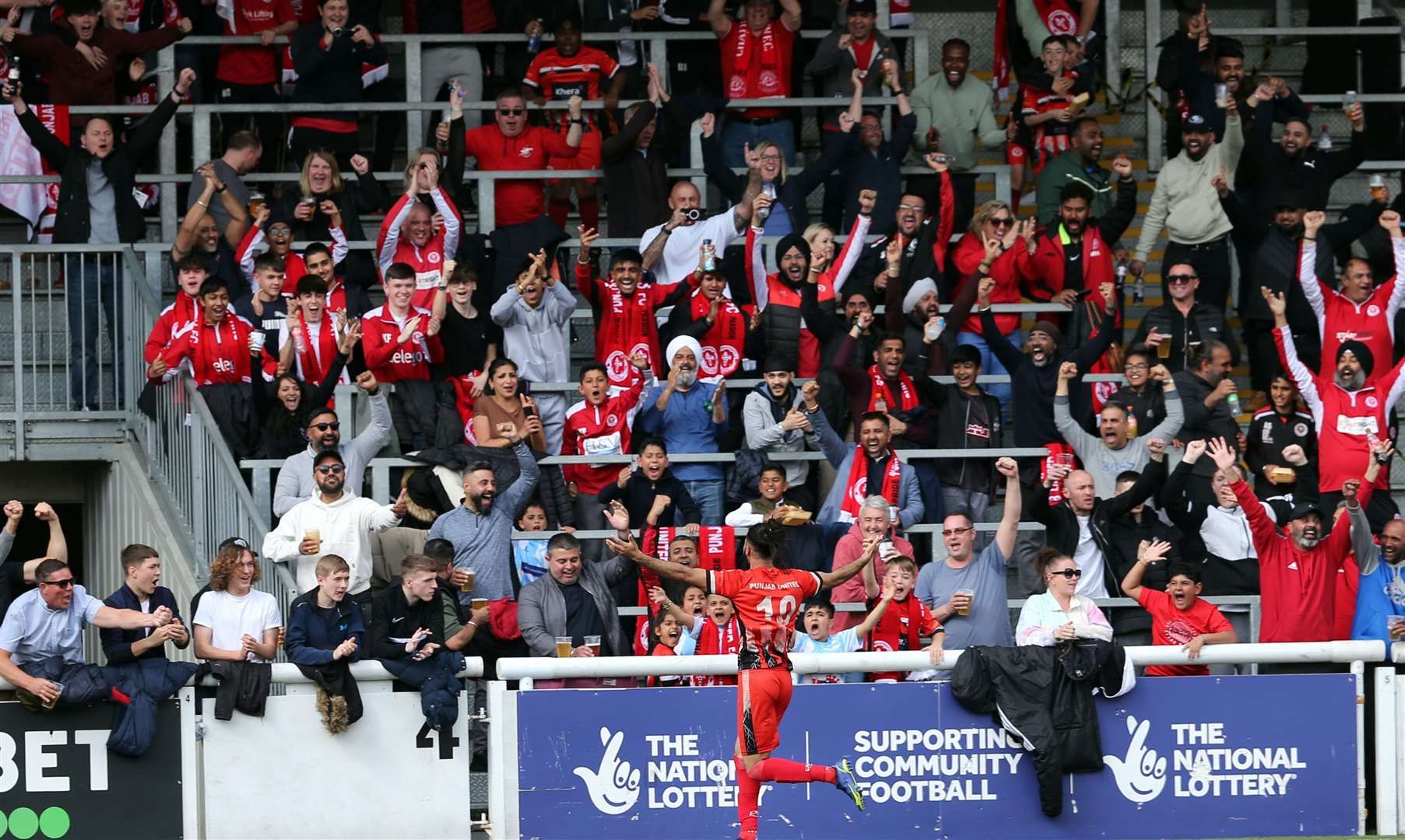 Punjab United in dreamland as they celebrate one of their goals in their 6-0 Kent Senior Trophy Final success over Deal. Picture: PSP Images