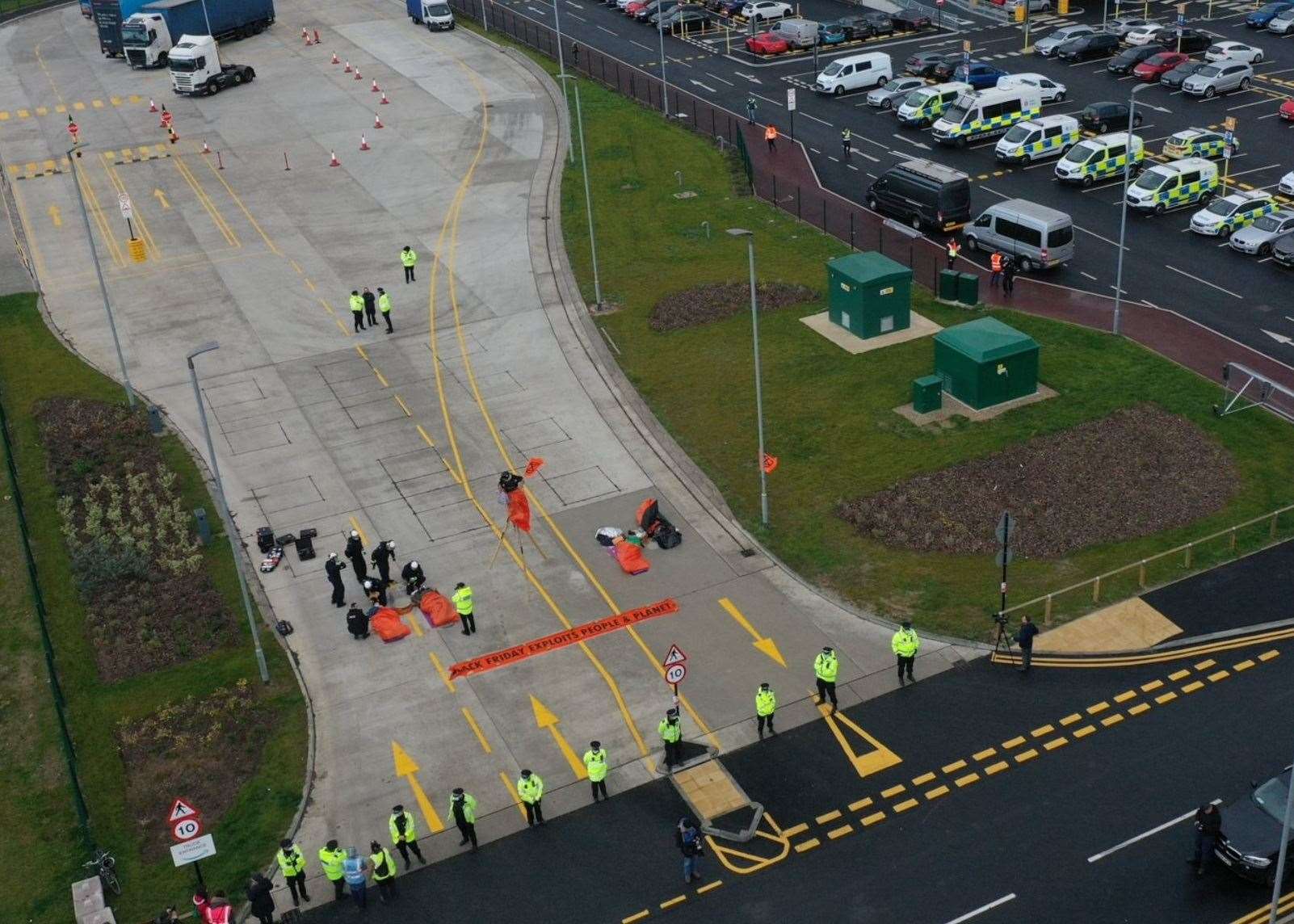 There is a sizeable police presence at the protests. Photo: UKNIP