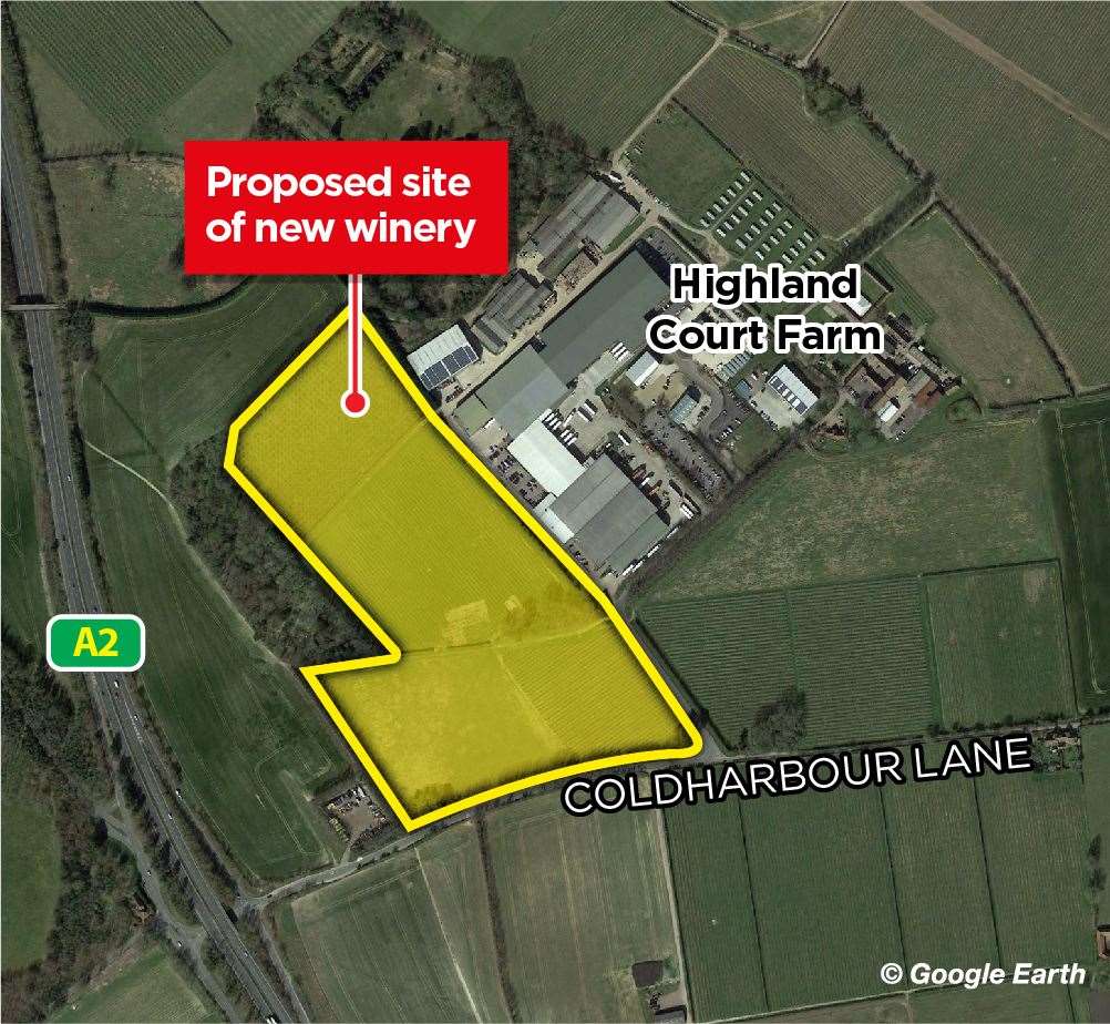 Where the new Chapel Down site would be based at Highland Court Farm in Bridge, near Canterbury