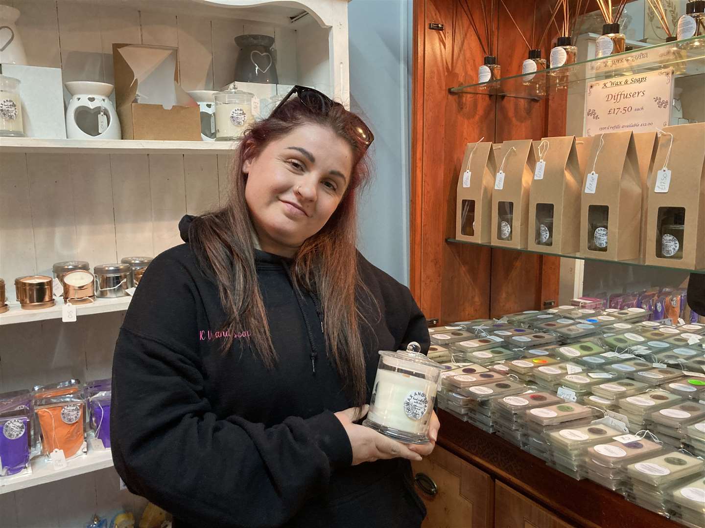 Kirsty Stevenson from Conyer is selling candles and soaps at Buckleys indoor market in Sittingbourne High Street. Picture: John Nurden