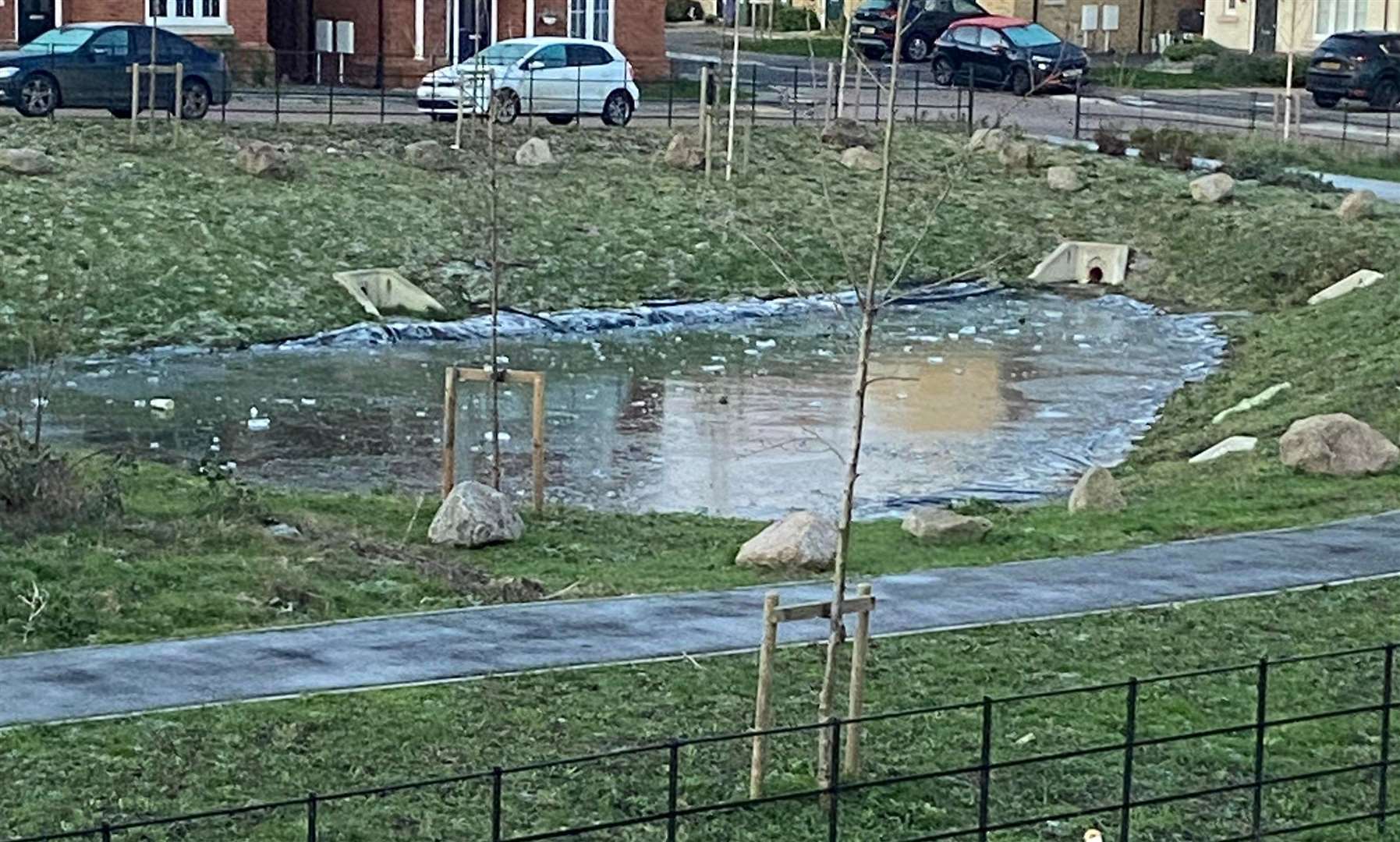 The frozen pond in Pemberton Rise, Teynham