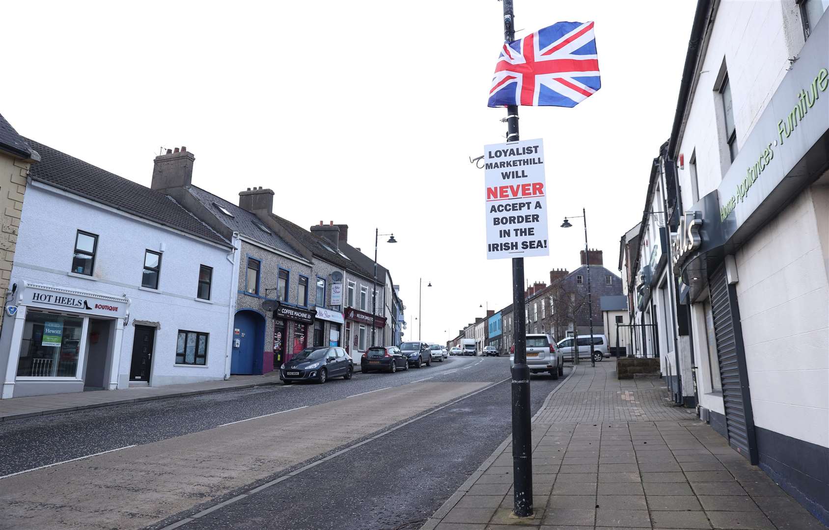 A Loyalist sign in Markethill, in County Armagh, about the Irish Sea border. (Liam McBurney/PA)