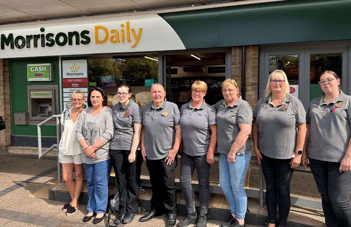 Kevin Foreman with his staff at Morrisons Daily in Larkfield