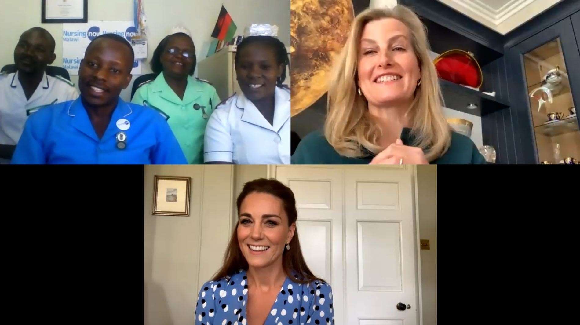 Sophie and Kate speaking to nurses in Malawi for International Nurses Day (Kensington Palace/PA)