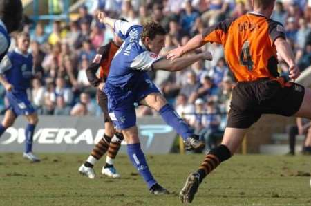 Darius Henderson gets a shot in on the Ipswich goal. Picture: GRANT FALVEY