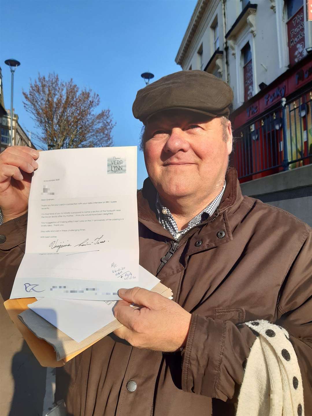 Cllr Graham Wanstall with the letter he received from the daughter of Dame Vera Lynn in his bid to re-name Athol Terrace Vera Lynn Way