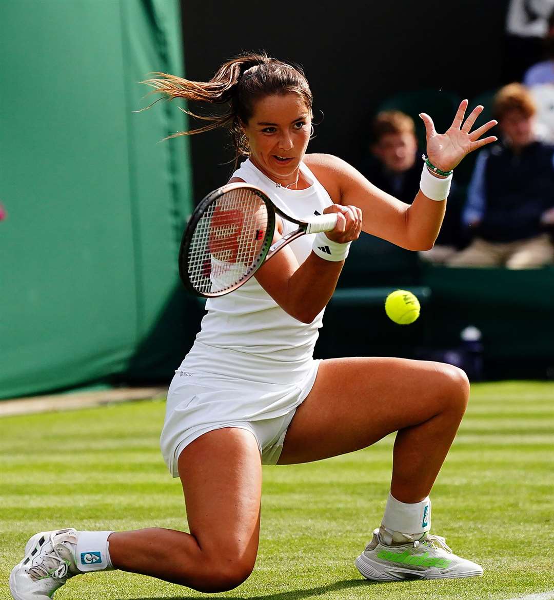 Jodie Burrage in action against Caty Mcnally (Victoria Jones/PA)