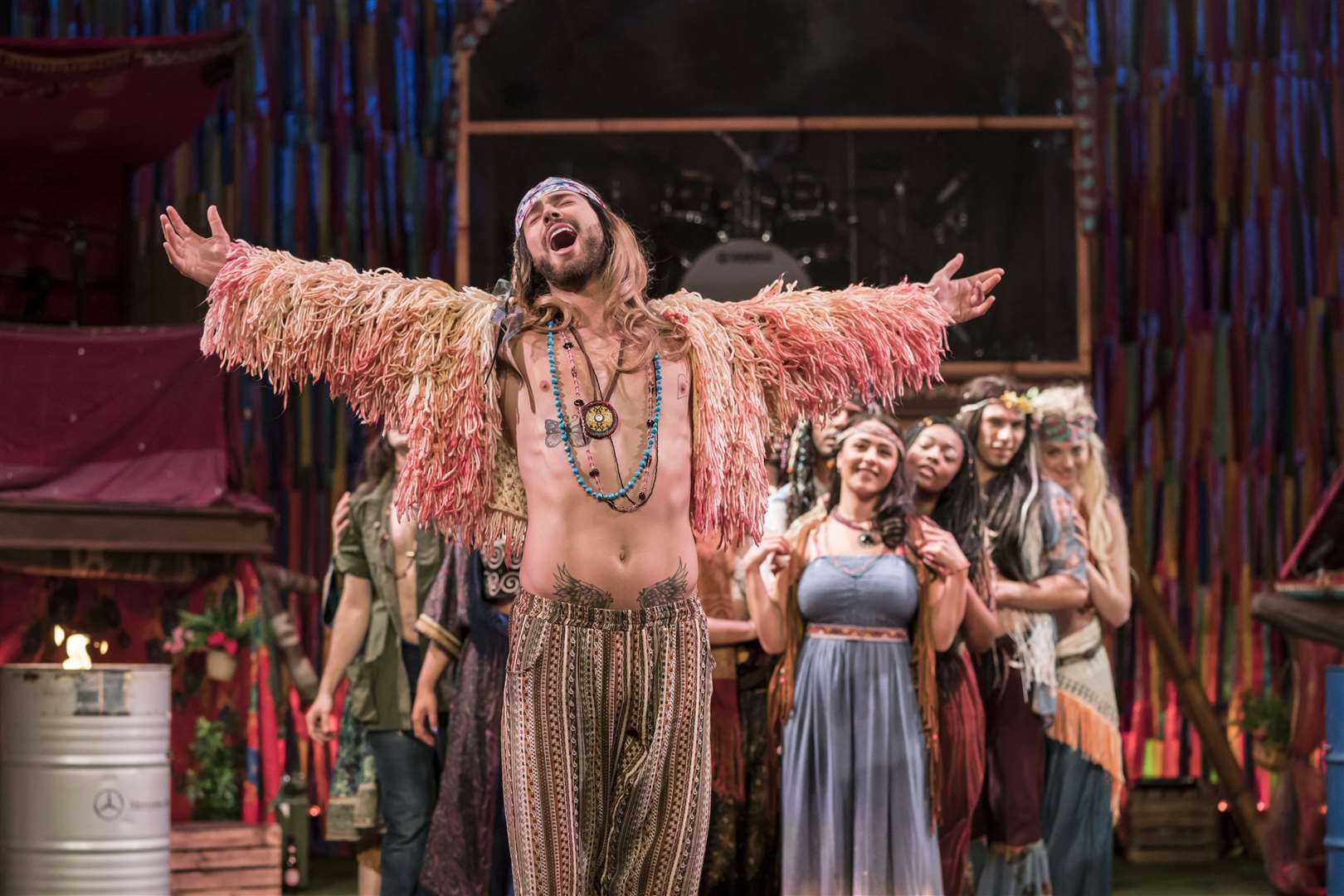 Jake Quickenden leads the Hair cast. Credit: Johan Persson