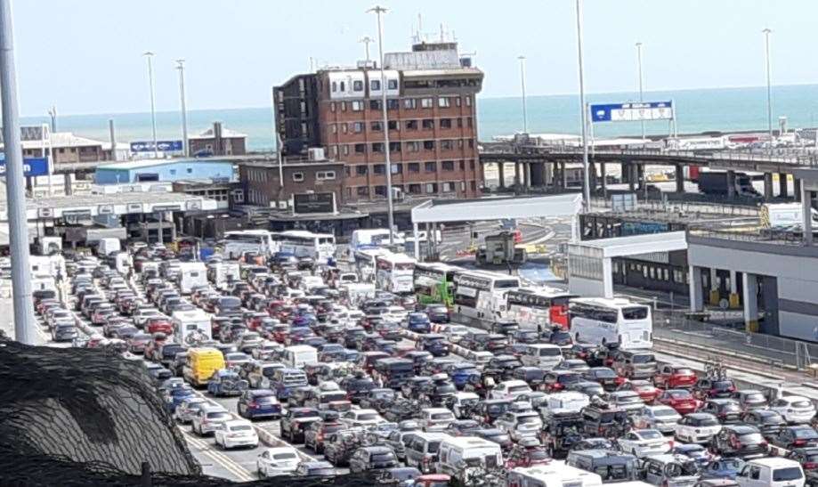 Queues at the Port of Dover on July 22, with traffic gridlocking the town for hours