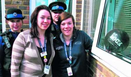 PCSOs Jodie Bryan and Gary Painter with Samantha Kennedy (left) of the union's society and citizenship committee and union president, Helen Wood.