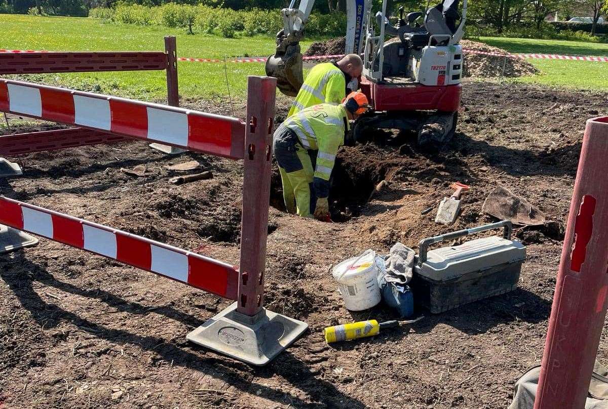 UK Power Networks staff came to Northdown Park in Cliftonville to make the cable safe. Picture: Cedric Towning