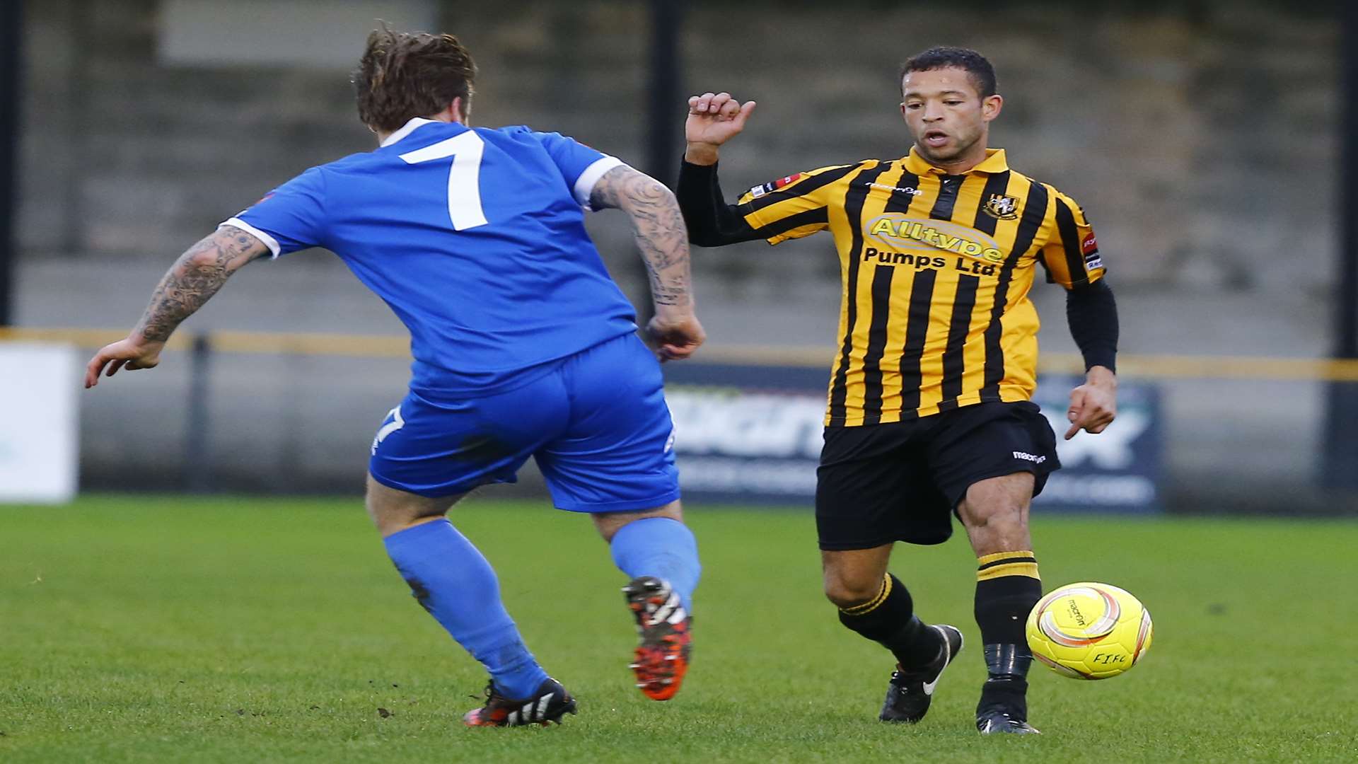 Nat Blanks (right) has been a key member of Folkestone's defence this season Picture: Matt Bristow