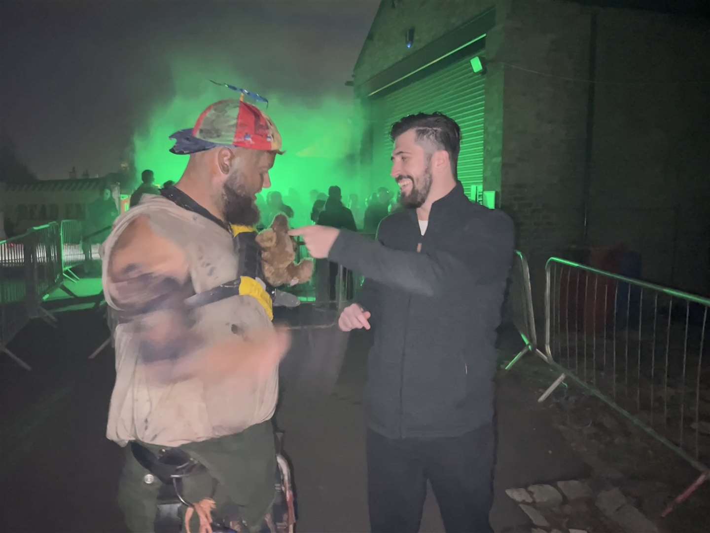 Reporter Ben Austin sticking his finger into fluffy's bear. Picture: Megan Carr