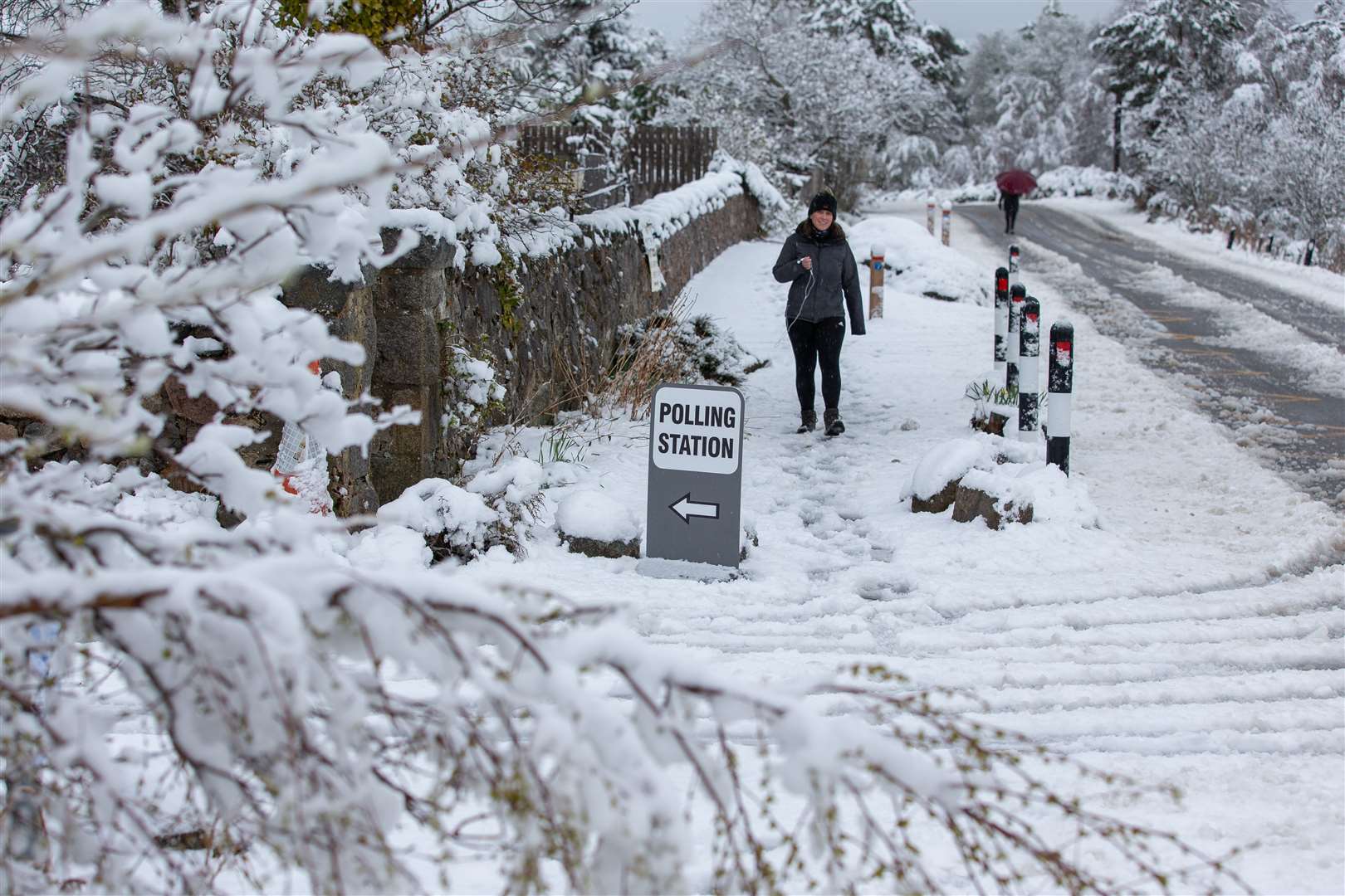 Snowy conditions at a Scottish Parliamentary election polling station in the village of Farr, near Inverness (Paul Campbell/PA)