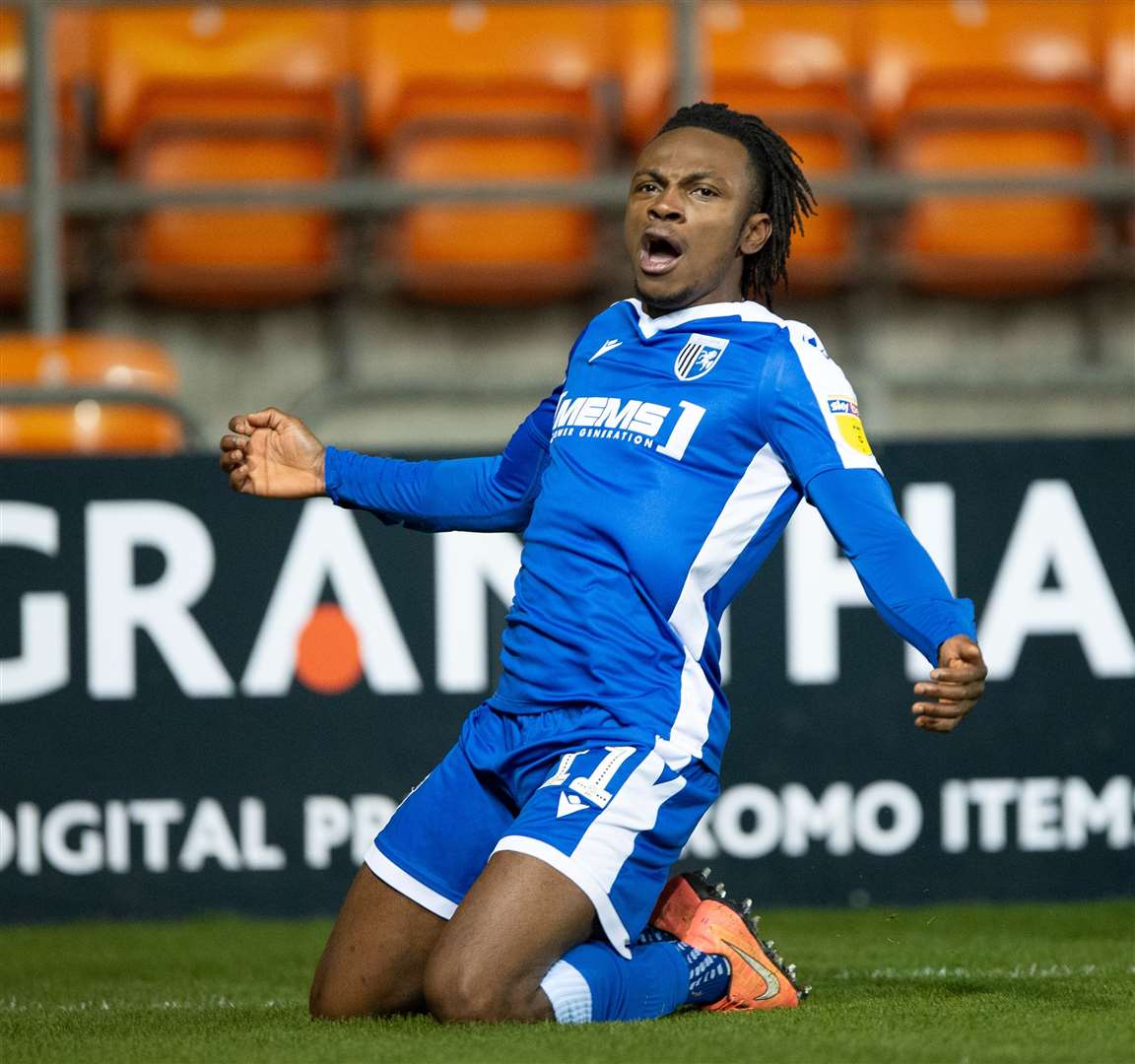 Regan Charles-Cook celebrates his goal against Blackpool