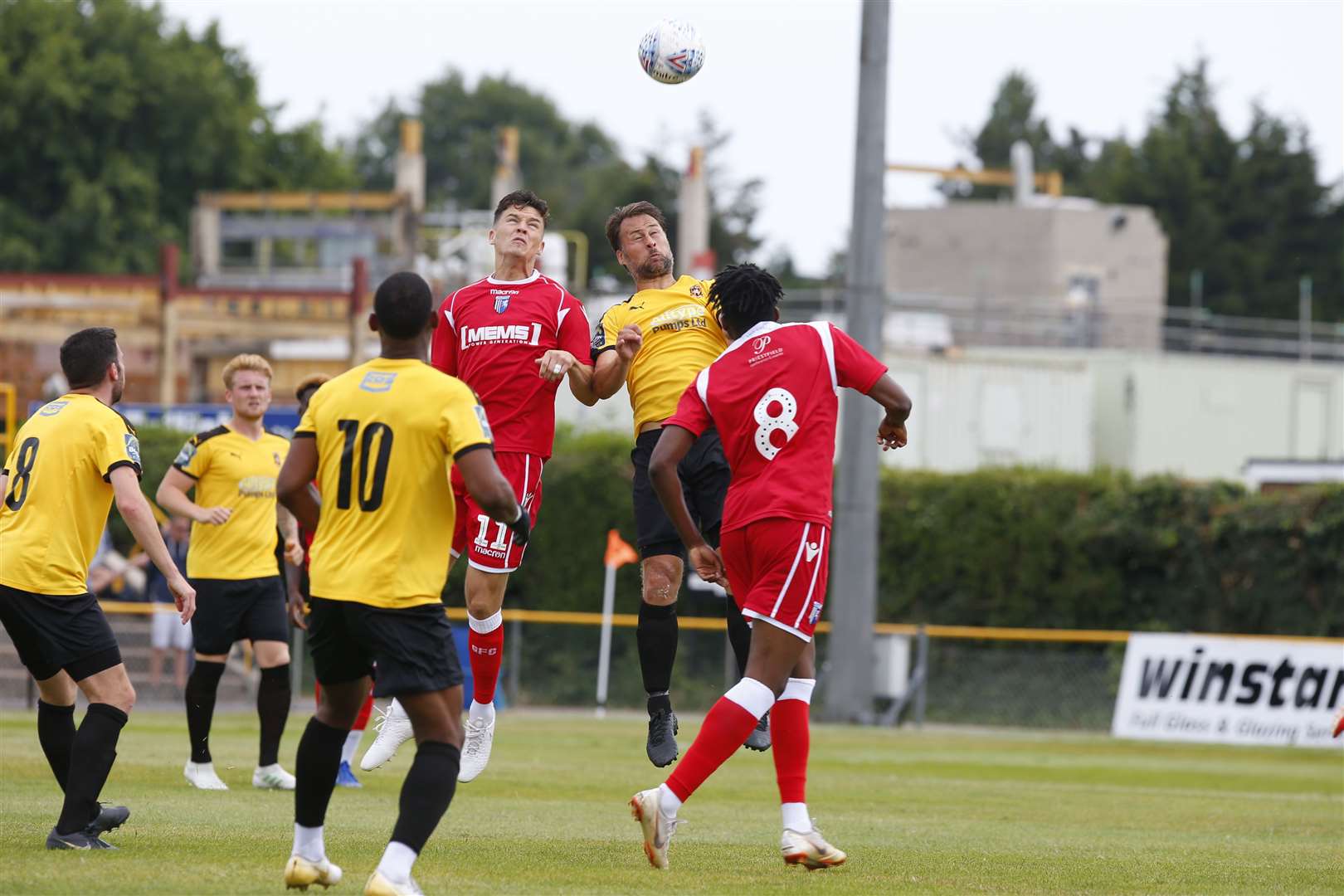 Folkestone (Amber) v Gillingham (Red) friendly..Action from 1st half. Pictured is Callum Reilly with Micheal Everitt..Cheriton Road Sports Ground, Cheriton Rd, Folkestone CT19 5JU.Picture: Andy Jones. (13761943)