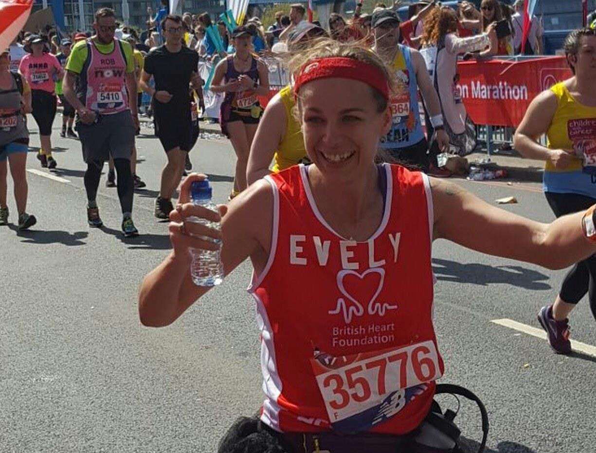 Evelyn completing last year's London Marathon