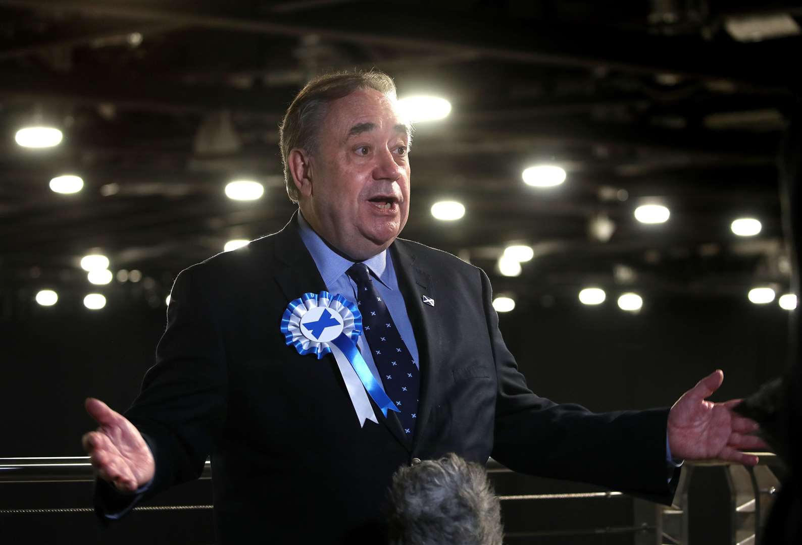 Alba Party leader Alex Salmond talks to the media in Aberdeen (Andrew Milligan/PA)