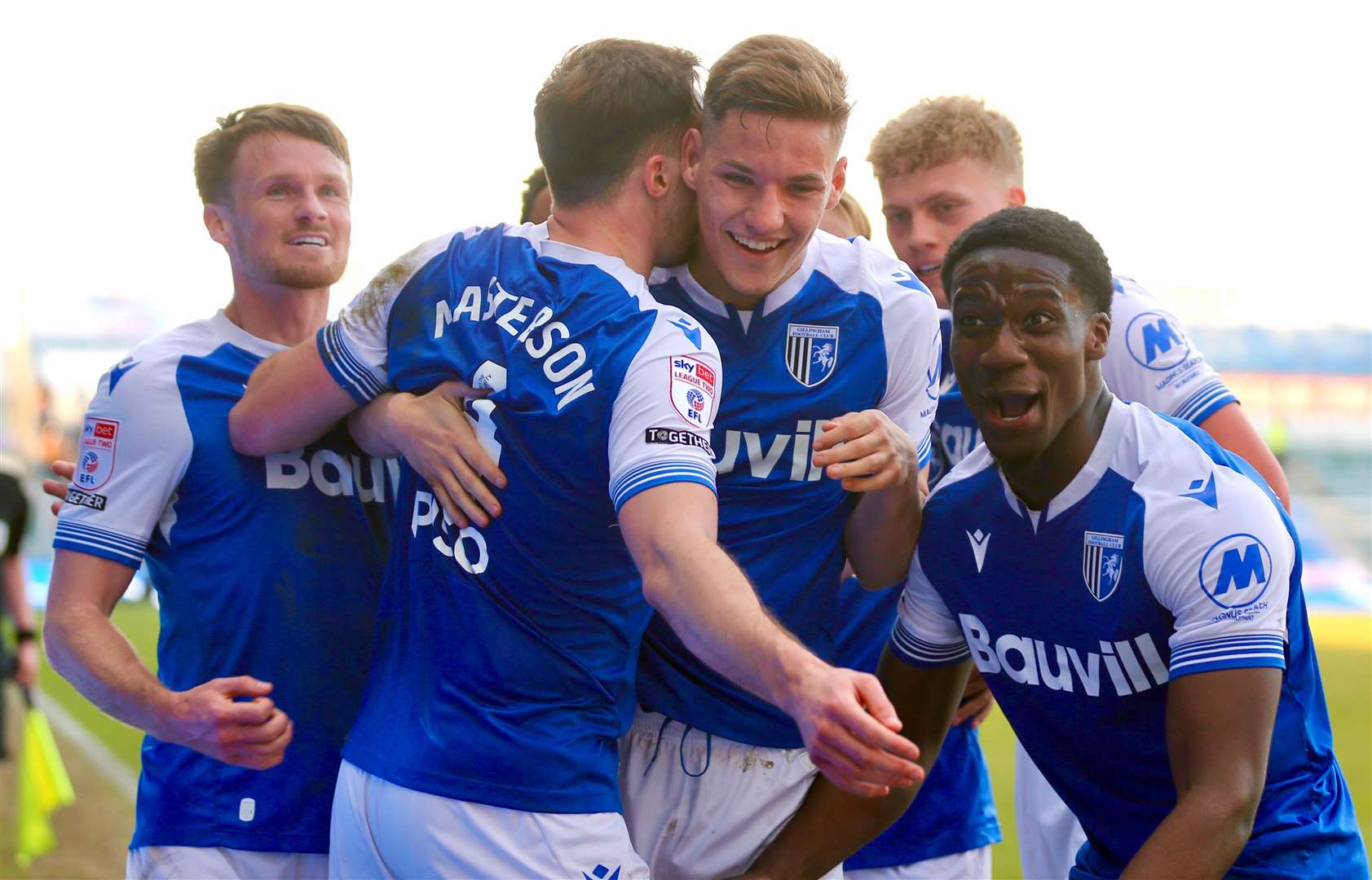 Gillingham celebrate after Conor Masterson's goal put them ahead Picture: @Julian_KPI