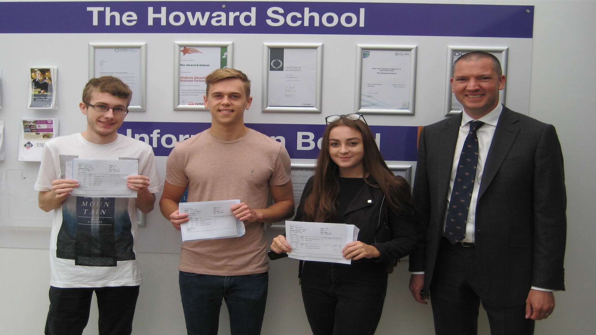 Pupils at The Howard School with headteacher Terry Millar