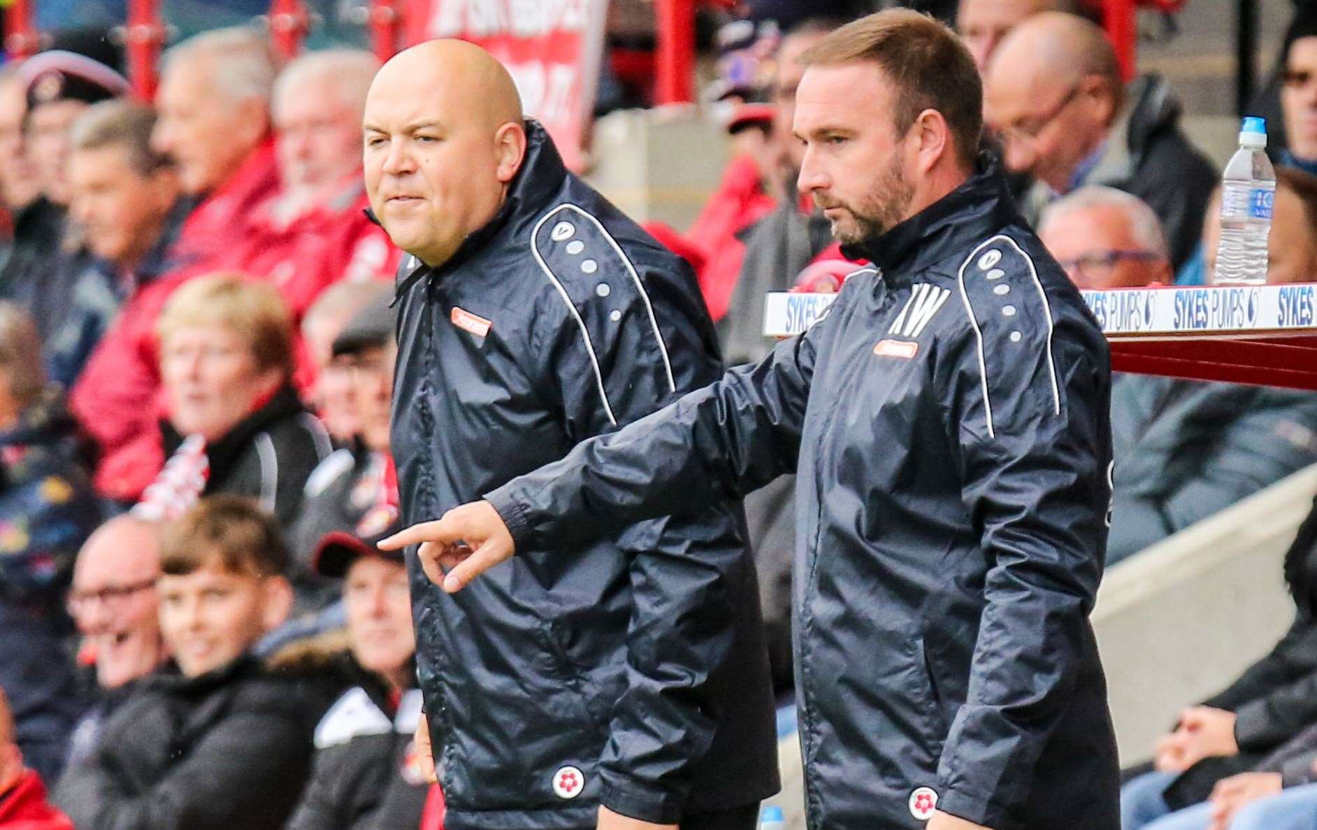 Caretaker Ebbsfleet boss Kevin Watson and, left, assistant Tristan Lewis. Picture: Matthew Walker FM19173734