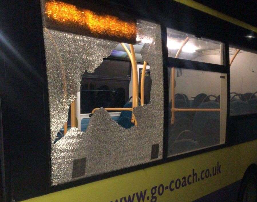 The 429 bus after being attacked with stones