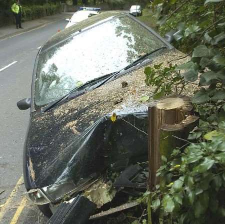 The Ford Mondeo was badly damaged. Picture: GRANT FALVEY