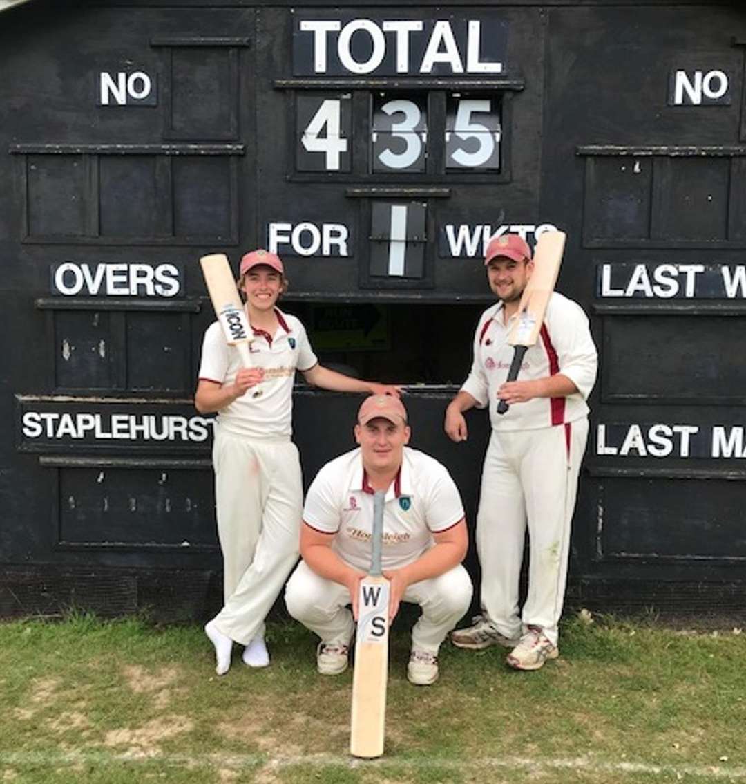 Staplehurst batsmen James Veitch, left, Graham Ward, right, and George Perry, sitting