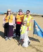 Margate Beach Clean and Survey - Brian Smith-Stewart and Deborah Smith-Stewart of the Marine Conservation Society with helpers Charleigh Cross-Fairhurst and mum Saph Fairhurst