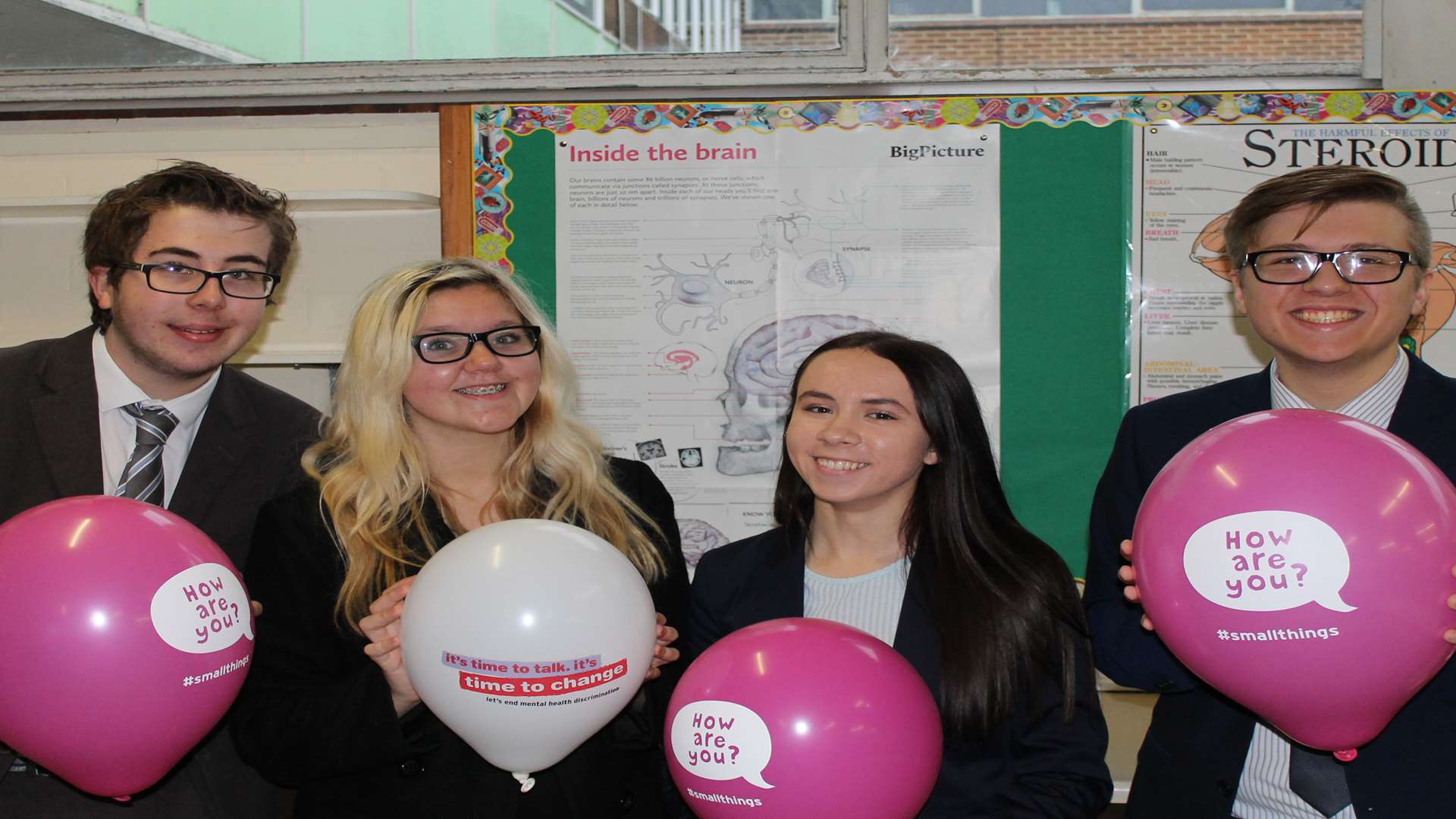 Raising awareness of mental health issues are, from left, Daniel King, Megan Storey, Rachel Keys and Jack Burnage